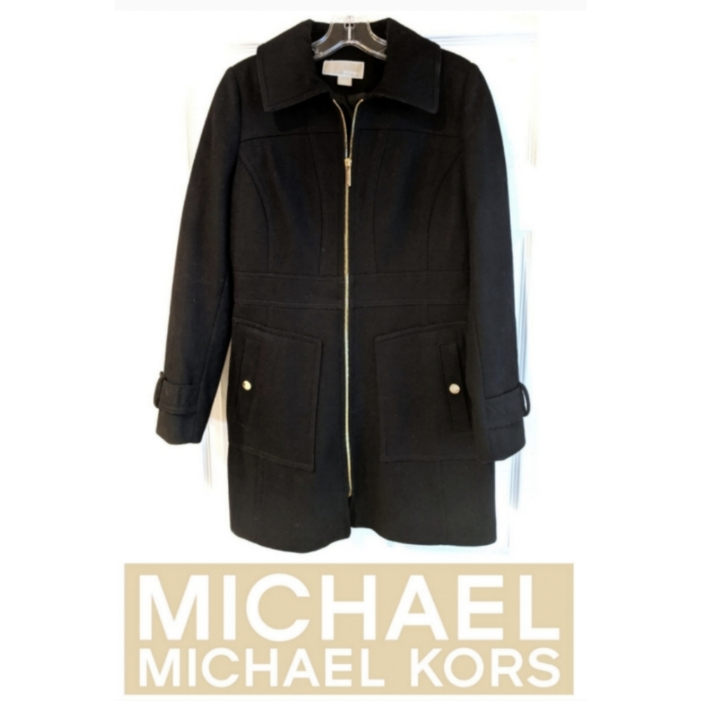 NEW Wool Michael Kors zip coat black